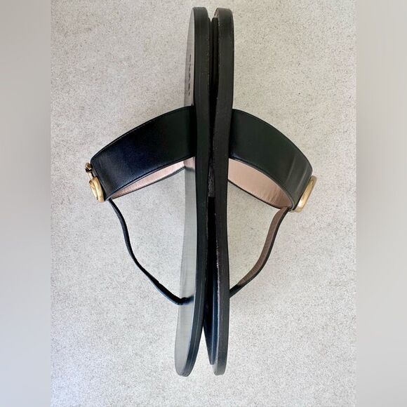 Gucci Marmont GG Thong Sandals EU 40 US 10 Black Leather Flat Flip Flips - Picture 7 of 10